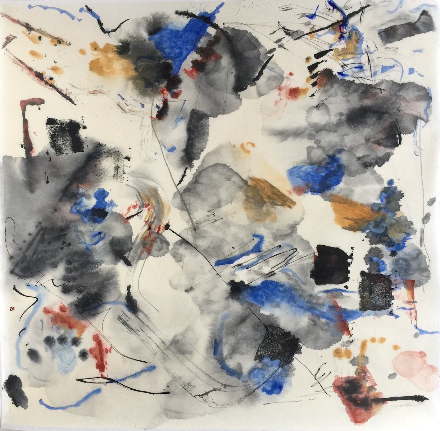 Breaks in the Clouds 2 49 X 48 cms, Sumi ink, acrylic 雲の裂け目2 墨、アクリル　　2020